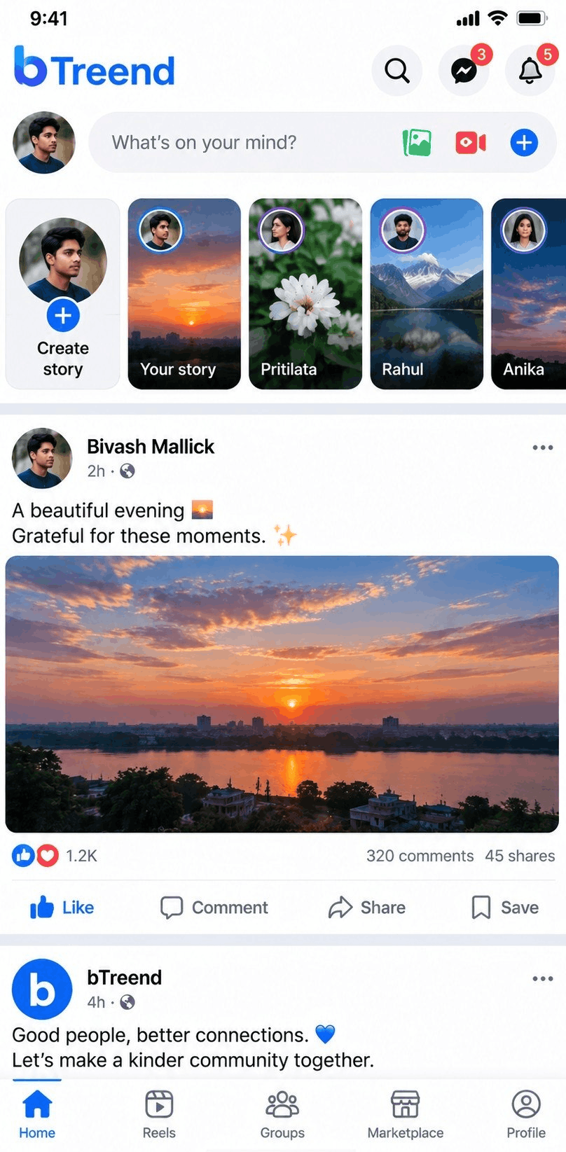 bTreend mobile app feed